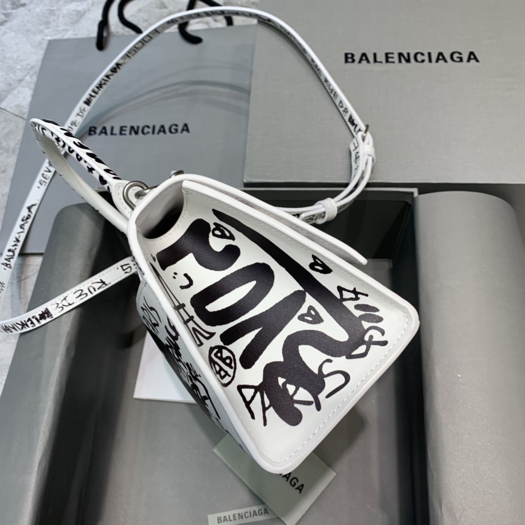 Balenciaga Hourglass Small Handbag Graffiti Shoulder Bag White